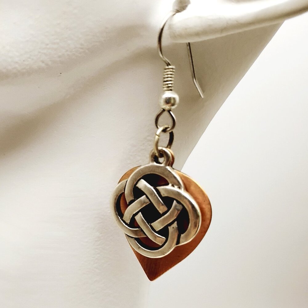 Vintage Style Copper & SIlver-Tone Celtic Knot Teardrop Dangle Earrings